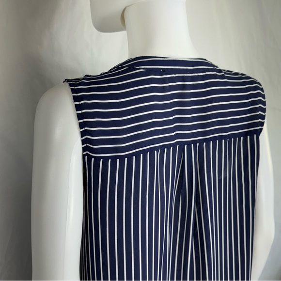 Allie Rose Navy Blue & White Striped Sleeveless Tied Front Button Down - Picture 6 of 7